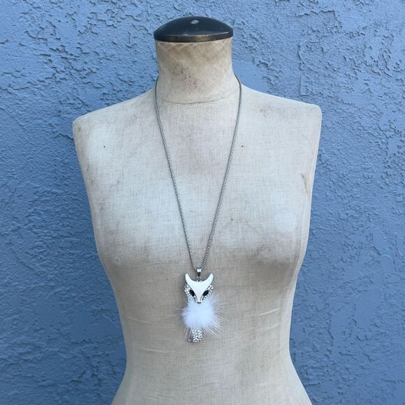 Vintage Fox Necklace Articulated pendant 90s y2k Quirky Statement Jewelry - Picture 3 of 10